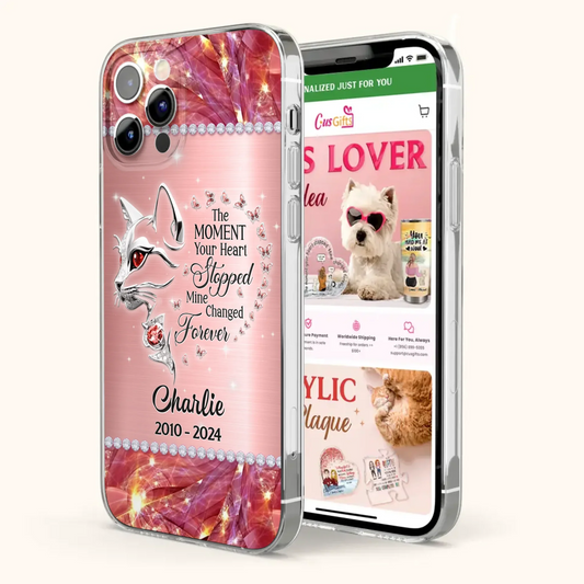Custom Personalized Memorial Cat Phone Case - Memorial Gift For Cat Lover -  The Moment Your Heart Stopped Mine Changed Forever - Case For iPhone/ Samsung