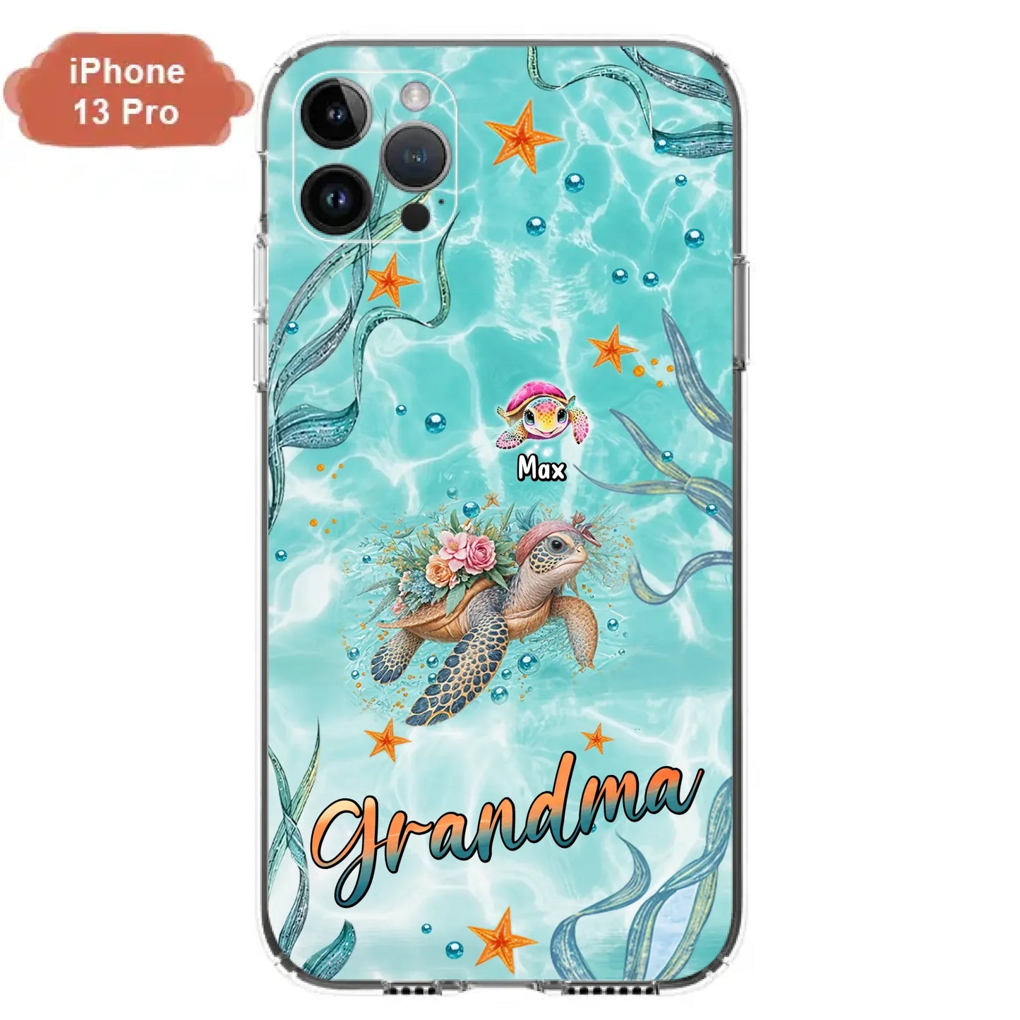Custom Personalized Grandma Ocean Turtles Phone Case - Gift Idea For Grandma/ Mom - Up to 10 Kids - Case For iPhone/ Samsung