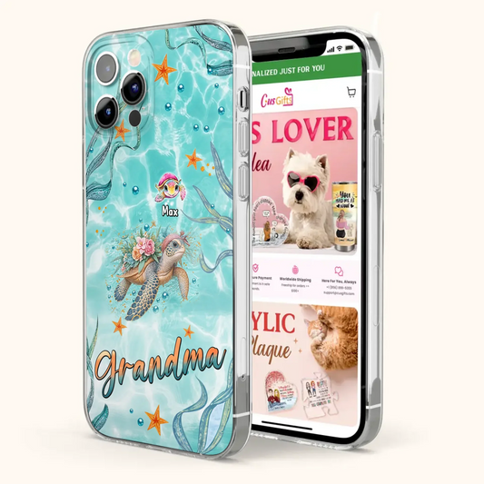 Custom Personalized Grandma Ocean Turtles Phone Case - Gift Idea For Grandma/ Mom - Up to 10 Kids - Case For iPhone/ Samsung