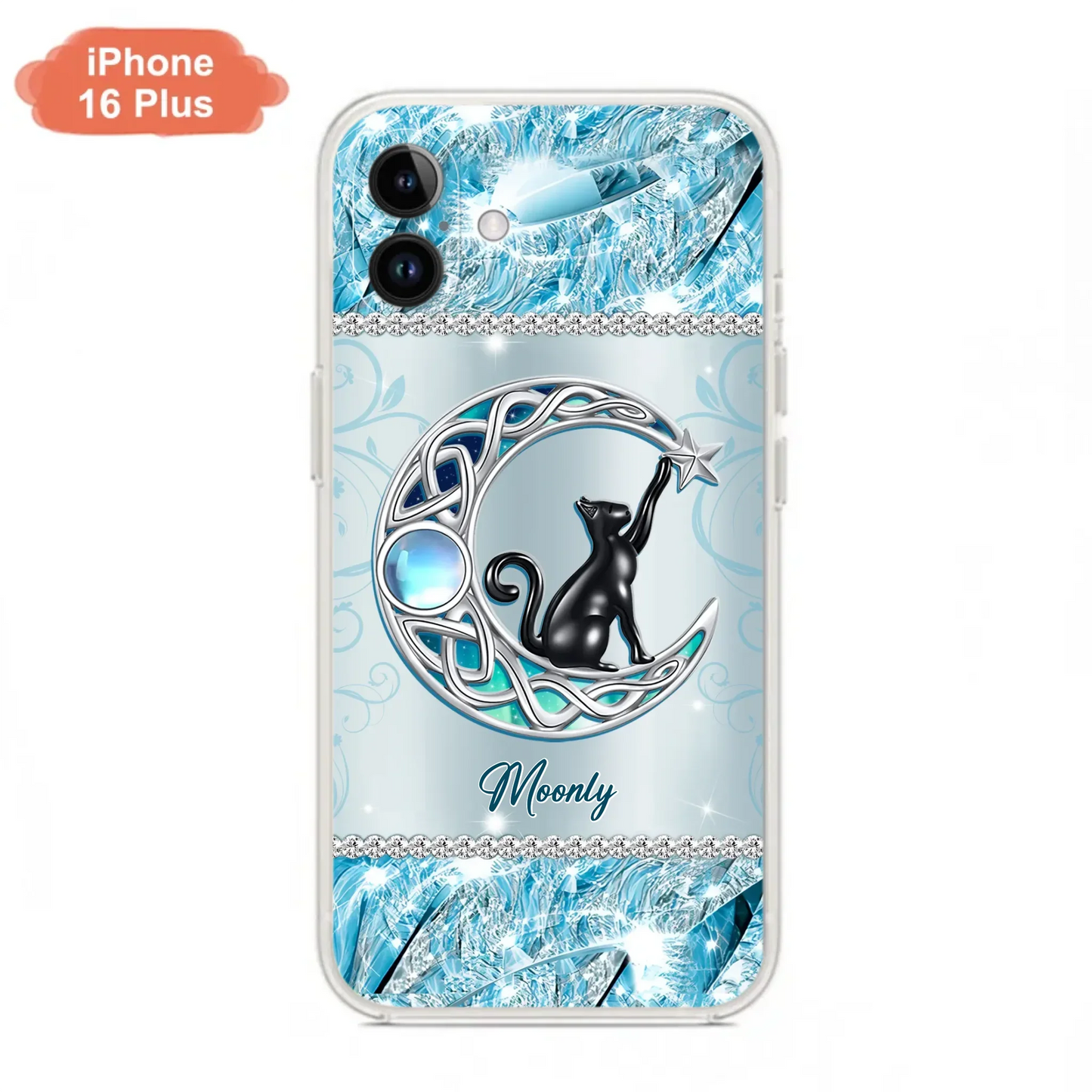 Custom Personalized Black Cat Moonstone Phone Case - Gift Idea For Cat Lover - Case For iPhone/ Samsung