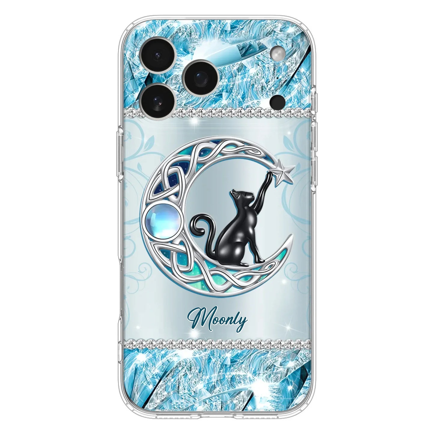 Custom Personalized Black Cat Moonstone Phone Case - Gift Idea For Cat Lover - Case For iPhone/ Samsung