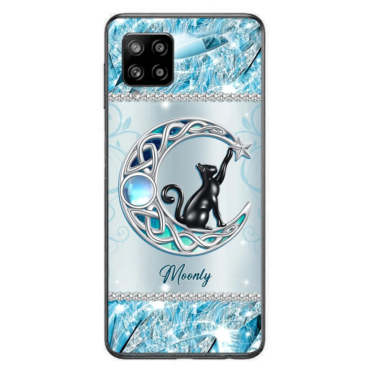 Custom Personalized Black Cat Moonstone Phone Case - Gift Idea For Cat Lover - Case For iPhone/ Samsung