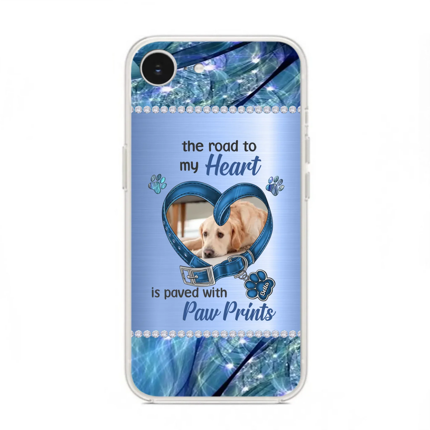 Custom Personalized Memorial Dog Collar Phone Case - Upload Photo - Memorial Gift Idea For Dog Owner - The Road To My Heart Is Paved With Paw Prints - Case for iPhone/ Samsung