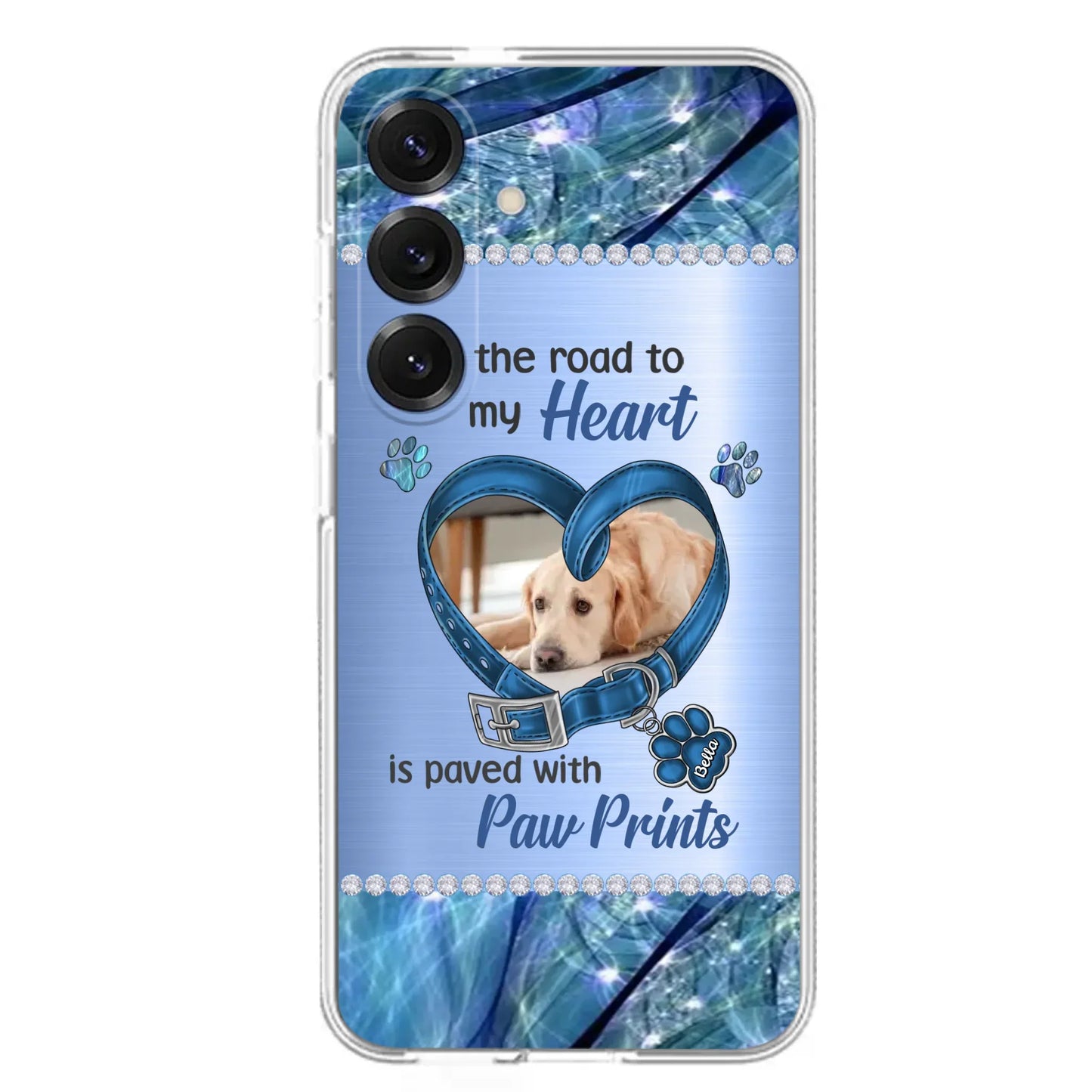 Custom Personalized Memorial Dog Collar Phone Case - Upload Photo - Memorial Gift Idea For Dog Owner - The Road To My Heart Is Paved With Paw Prints - Case for iPhone/ Samsung