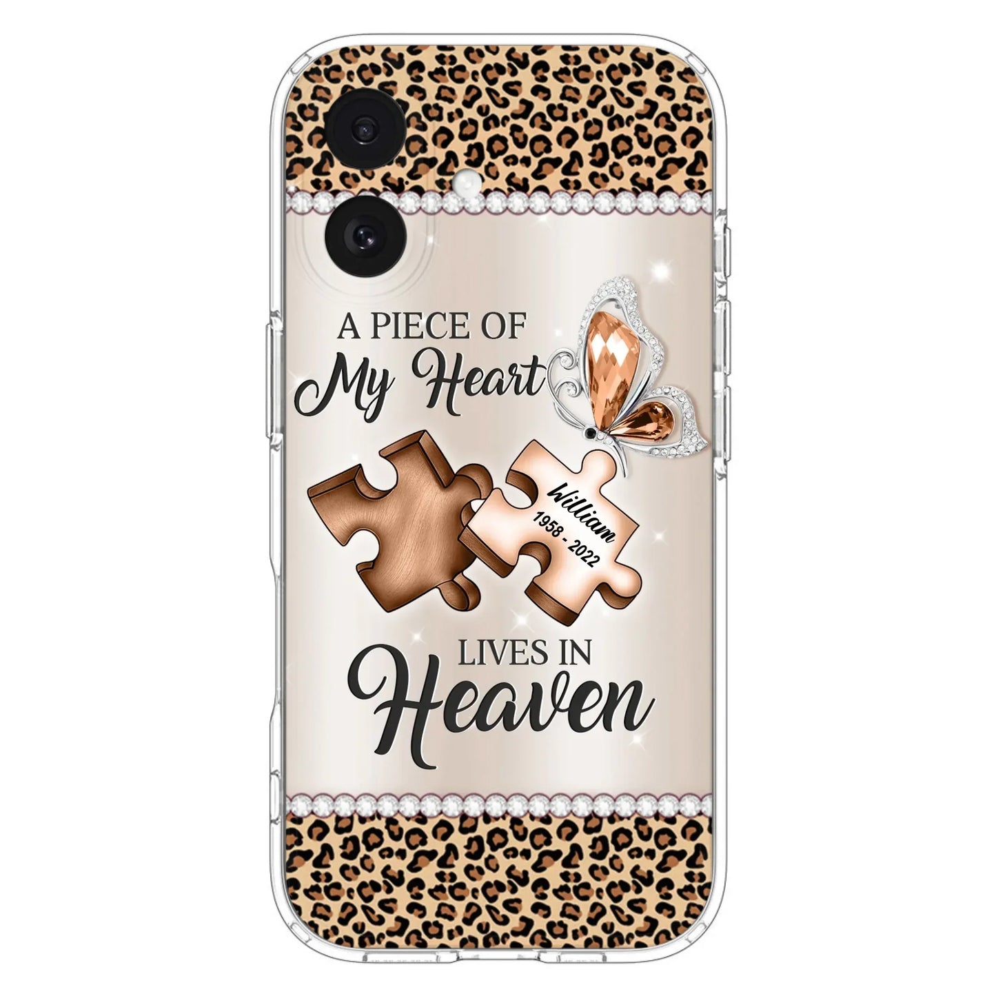 Custom Personalized Memorial Leopard Phone Case - Memorial Gift Idea for Family Member/ Father's Day/ Mother's Day - Case for iPhone/ Samsung - A Piece Of My Heart Lives In Heaven