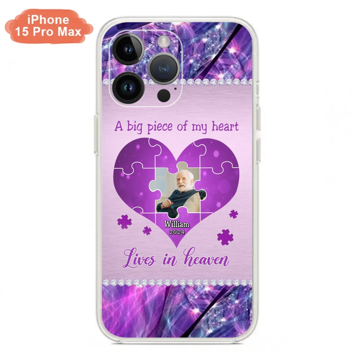Custom Personalized Memorial Photo Phone Case - Memorial Gift Idea for Father's Day -  A Big Piece Of My Heart Lives In Heaven - Case for iPhone/Samsung