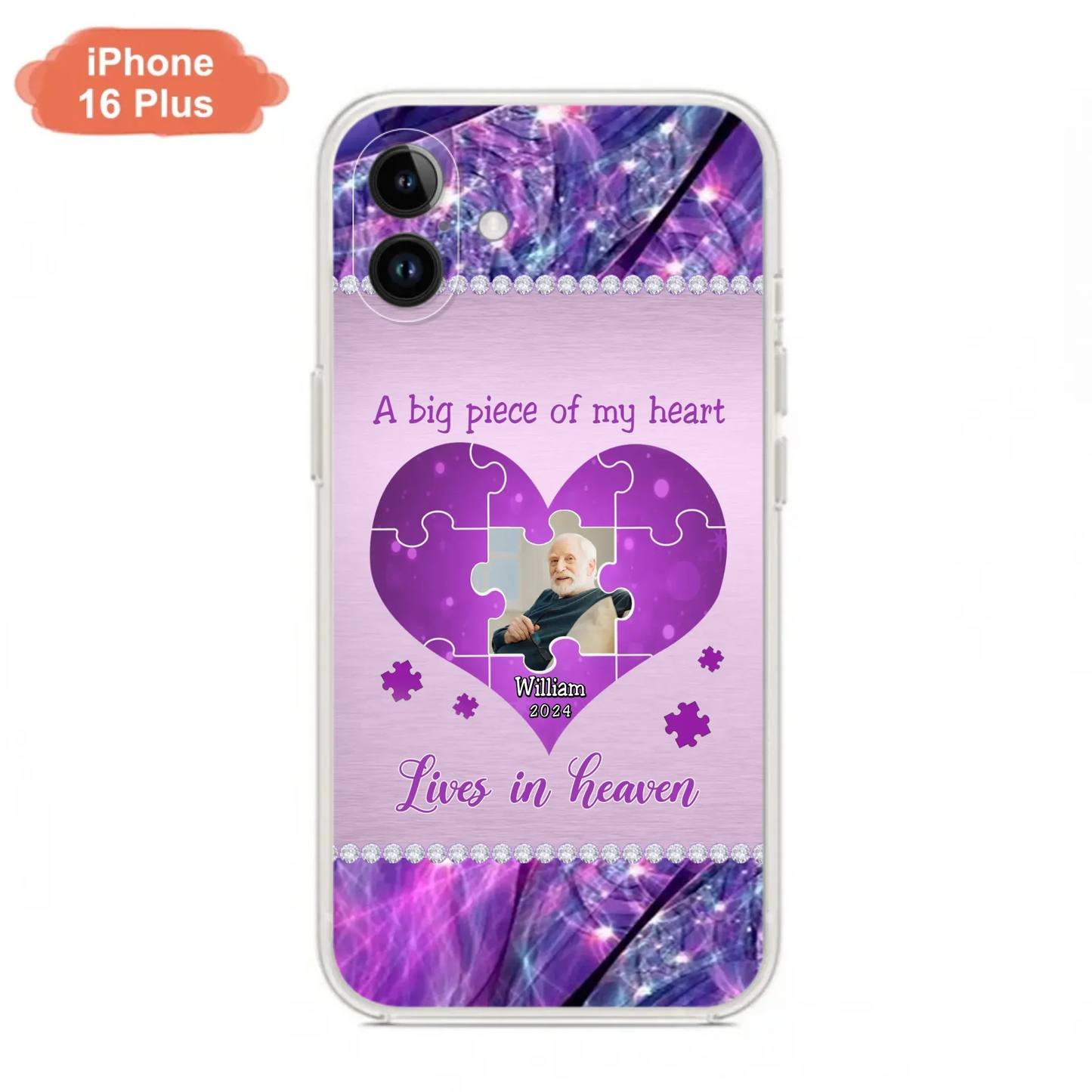 Custom Personalized Memorial Photo Phone Case - Memorial Gift Idea for Father's Day -  A Big Piece Of My Heart Lives In Heaven - Case for iPhone/Samsung
