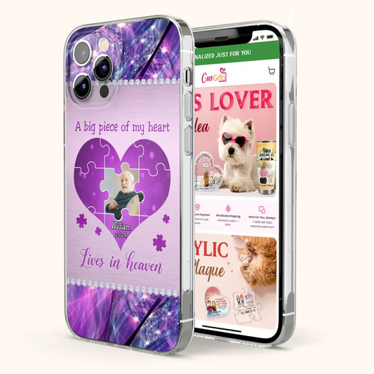 Custom Personalized Memorial Photo Phone Case - Memorial Gift Idea for Father's Day -  A Big Piece Of My Heart Lives In Heaven - Case for iPhone/Samsung