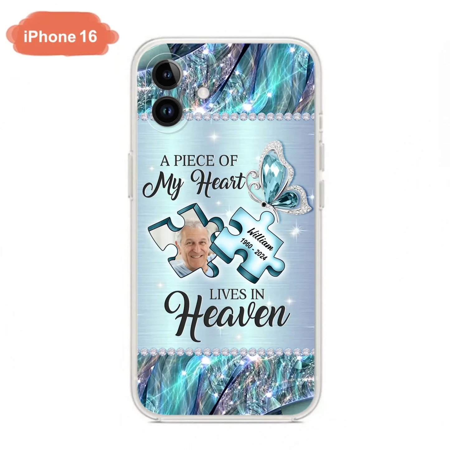 Custom Personalized Memorial Photo Phone Case - Memorial Gift Idea for Father's Day -  A Piece Of My Heart Lives In Heaven - Case for iPhone/Samsung