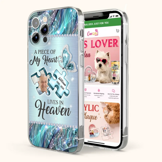 Custom Personalized Memorial Photo Phone Case - Memorial Gift Idea for Father's Day -  A Piece Of My Heart Lives In Heaven - Case for iPhone/Samsung