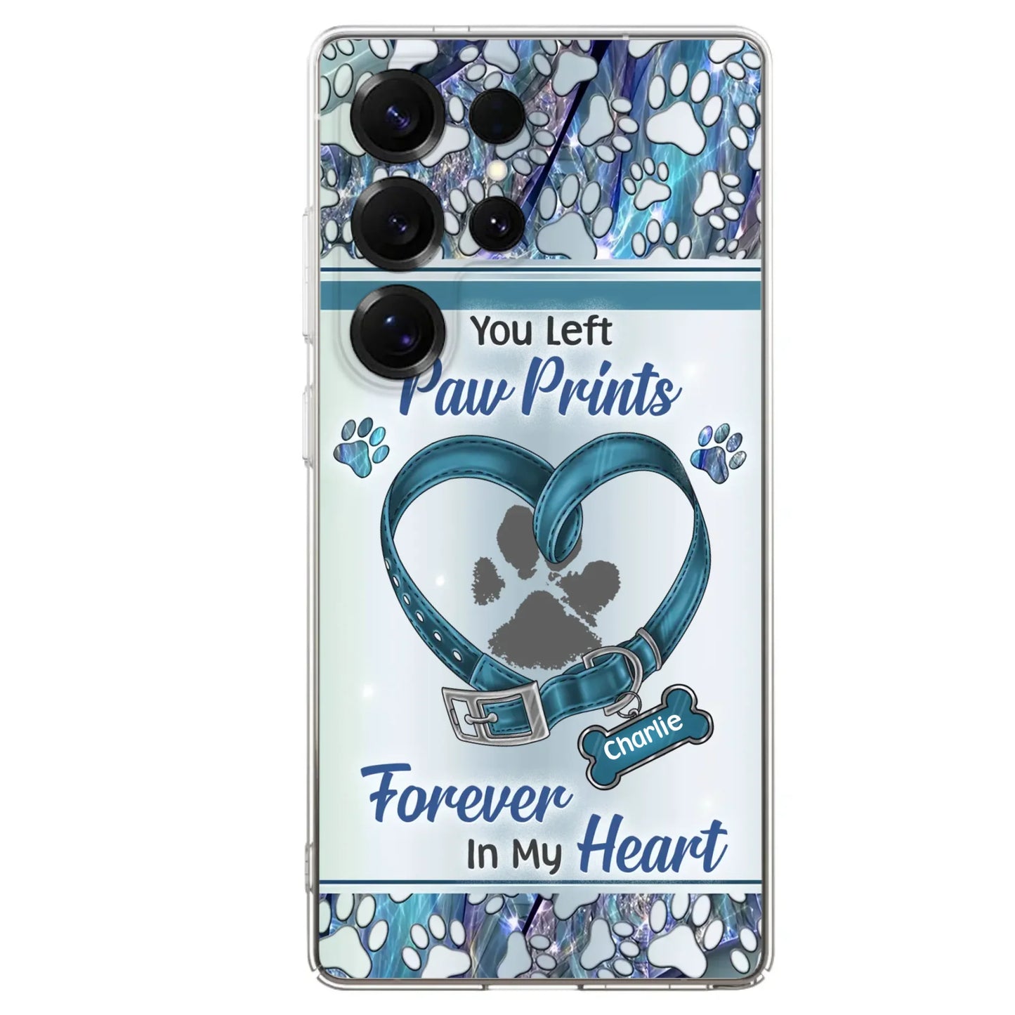 Custom Personalized Memorial Dog Collar Phone Case - Memorial Gift Idea For Dog Lover - You Left Paw Prints Forever In My Heart - Case for iPhone/ Samsung