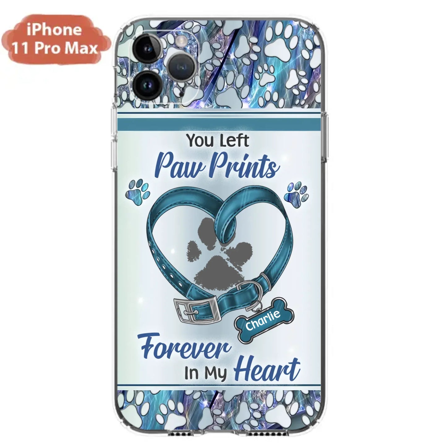 Custom Personalized Memorial Dog Collar Phone Case - Memorial Gift Idea For Dog Lover - You Left Paw Prints Forever In My Heart - Case for iPhone/ Samsung
