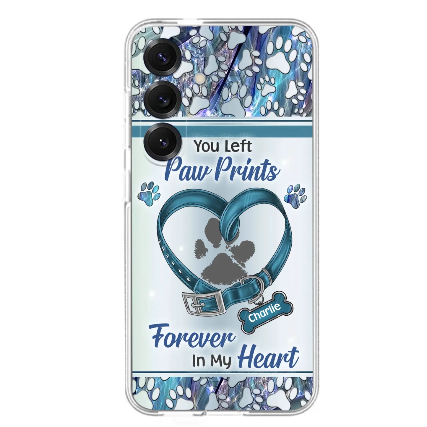 Custom Personalized Memorial Dog Collar Phone Case - Memorial Gift Idea For Dog Lover - You Left Paw Prints Forever In My Heart - Case for iPhone/ Samsung