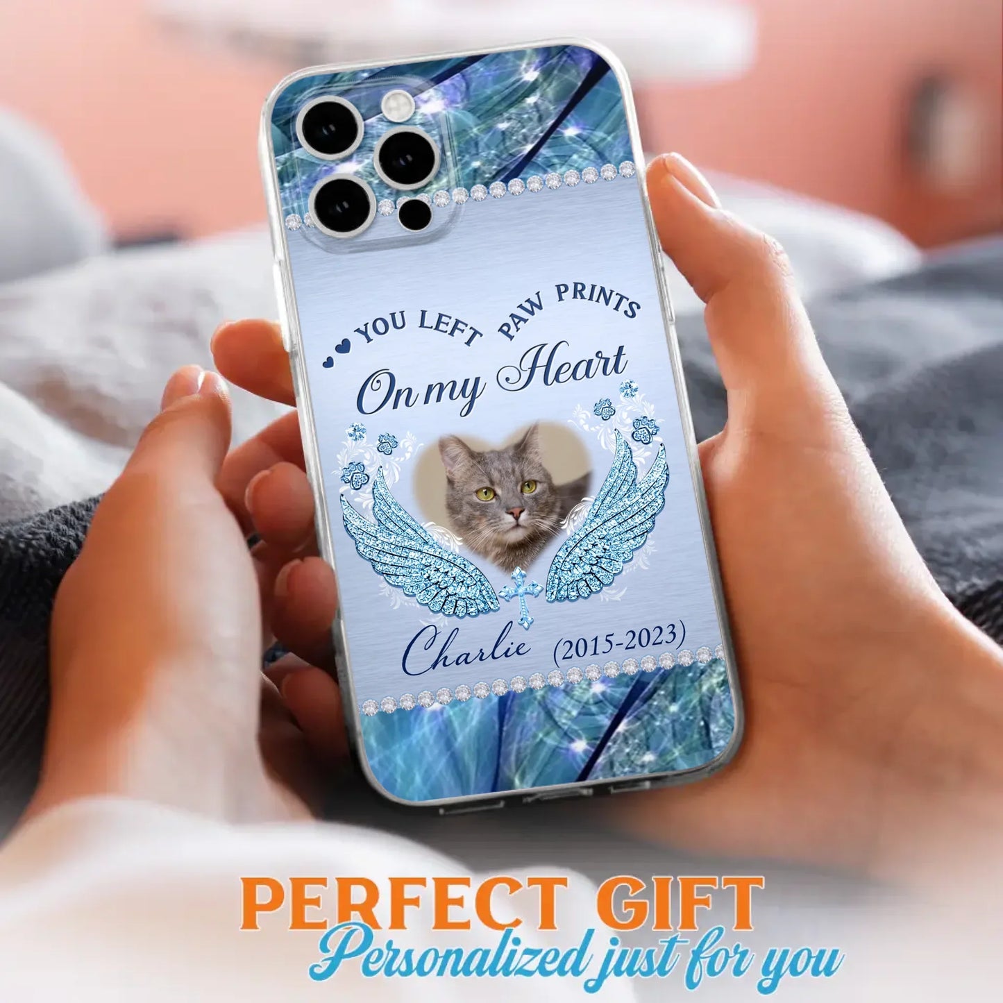 Custom Personalized Memorial Phone Case - Upload Photo - Memorial Gift Idea For Dog/ Cat Lover - You Left Paw Prints On My Heart - Case for iPhone/Samsung
