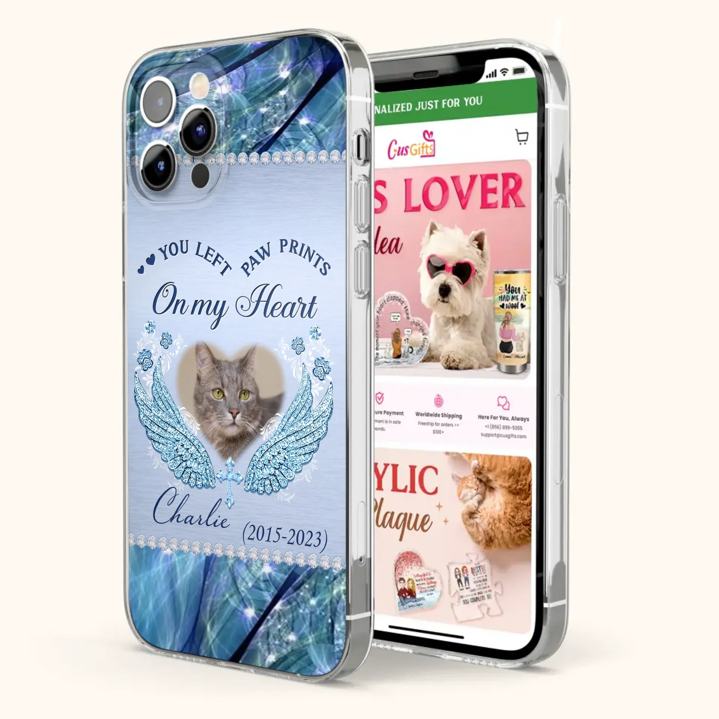 Custom Personalized Memorial Phone Case - Upload Photo - Memorial Gift Idea For Dog/ Cat Lover - You Left Paw Prints On My Heart - Case for iPhone/Samsung