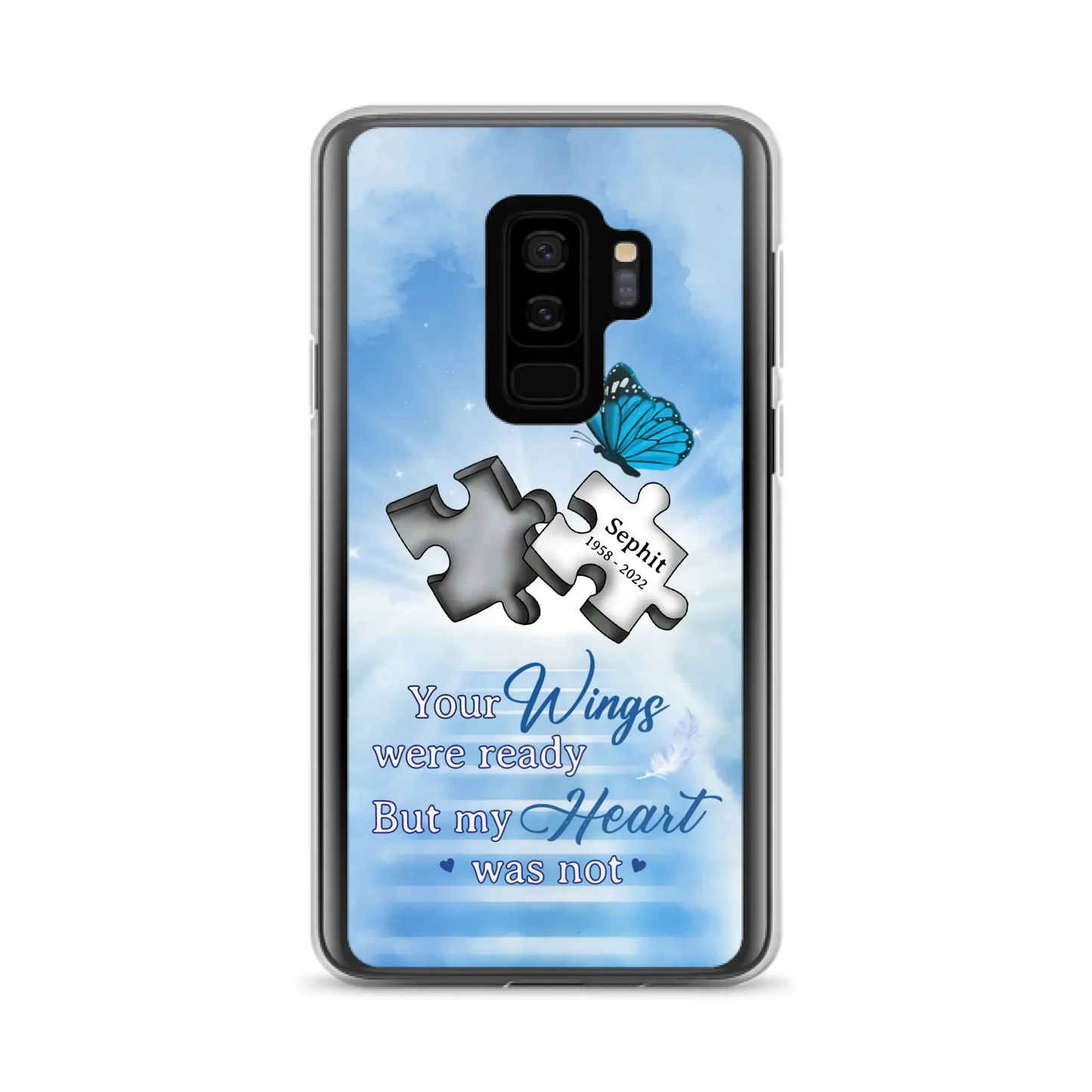 Custom Personalized Memorial Puzzle Butterfly Phone Case - Memorial Gift Idea - Your Wings Were Ready But My Heart Was Not - Case for iPhone/Samsung