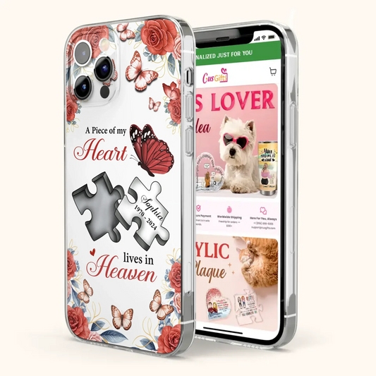 Custom Personalized Memorial Phone Case - Memorial Gift Idea - A Piece Of My Heart Lives In Heaven - Case for iPhone/Samsung