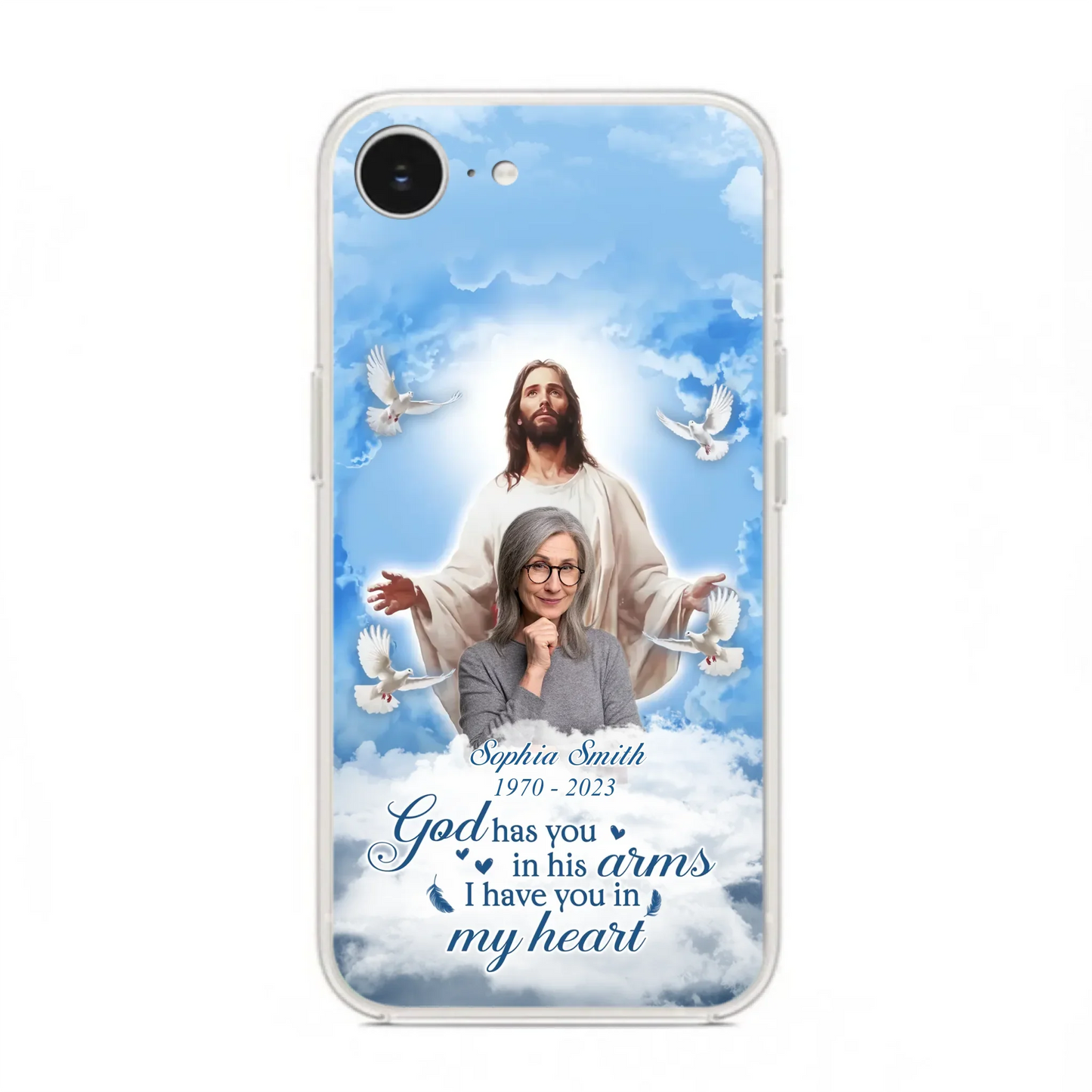 Custom Personalized Memorial Photo Phone Case - Memorial Gift Idea for Mother's Day/Father's Day - God Has You In His Arms I Have You In My Heart - Case for iPhone/Samsung