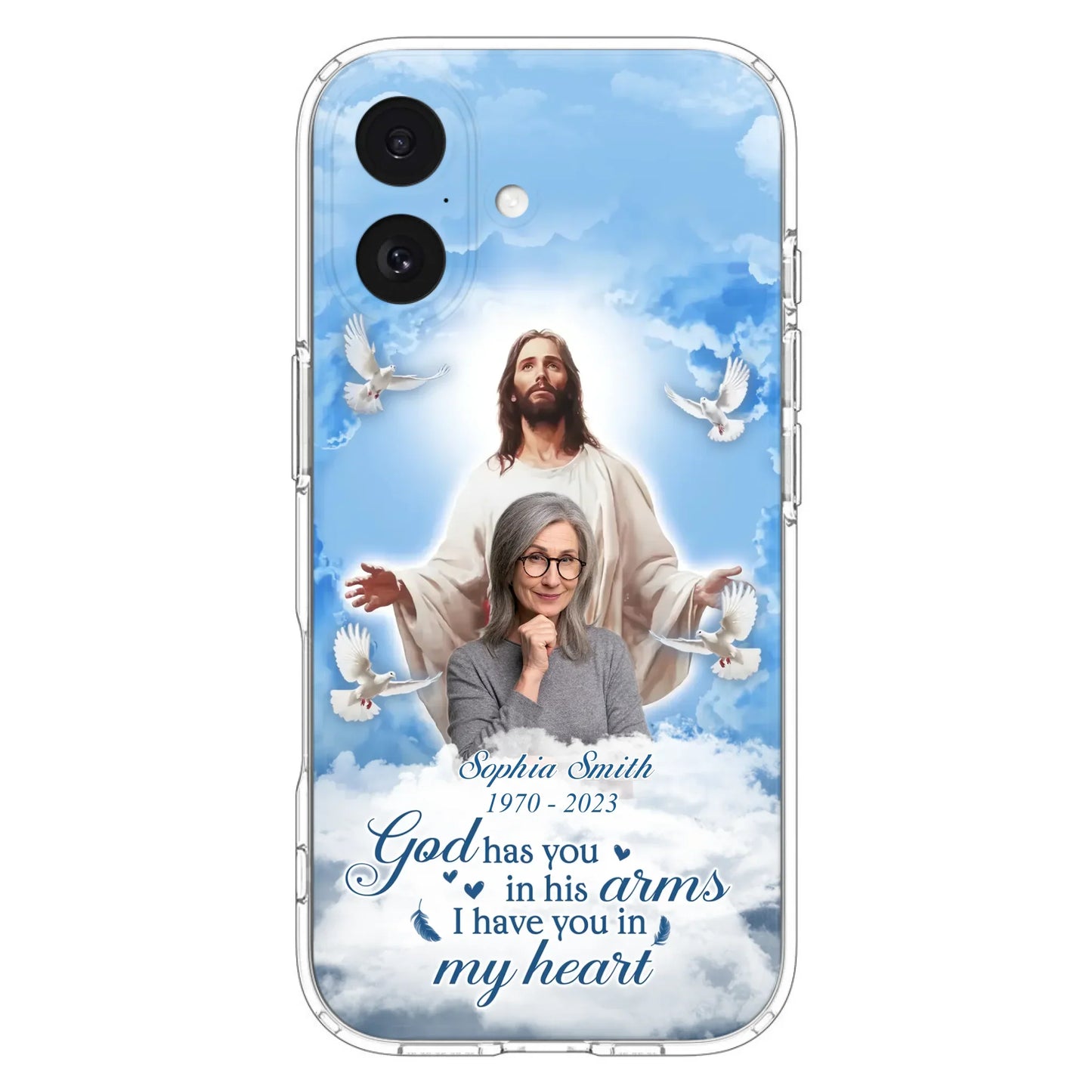 Custom Personalized Memorial Photo Phone Case - Memorial Gift Idea for Mother's Day/Father's Day - God Has You In His Arms I Have You In My Heart - Case for iPhone/Samsung