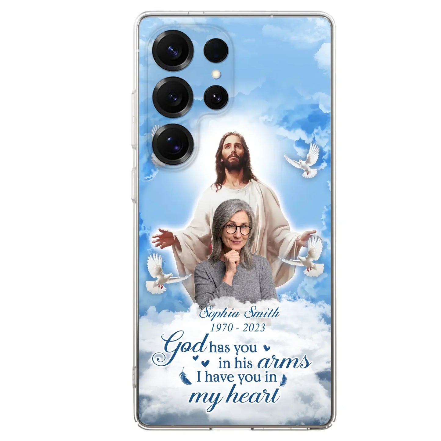 Custom Personalized Memorial Photo Phone Case - Memorial Gift Idea for Mother's Day/Father's Day - God Has You In His Arms I Have You In My Heart - Case for iPhone/Samsung