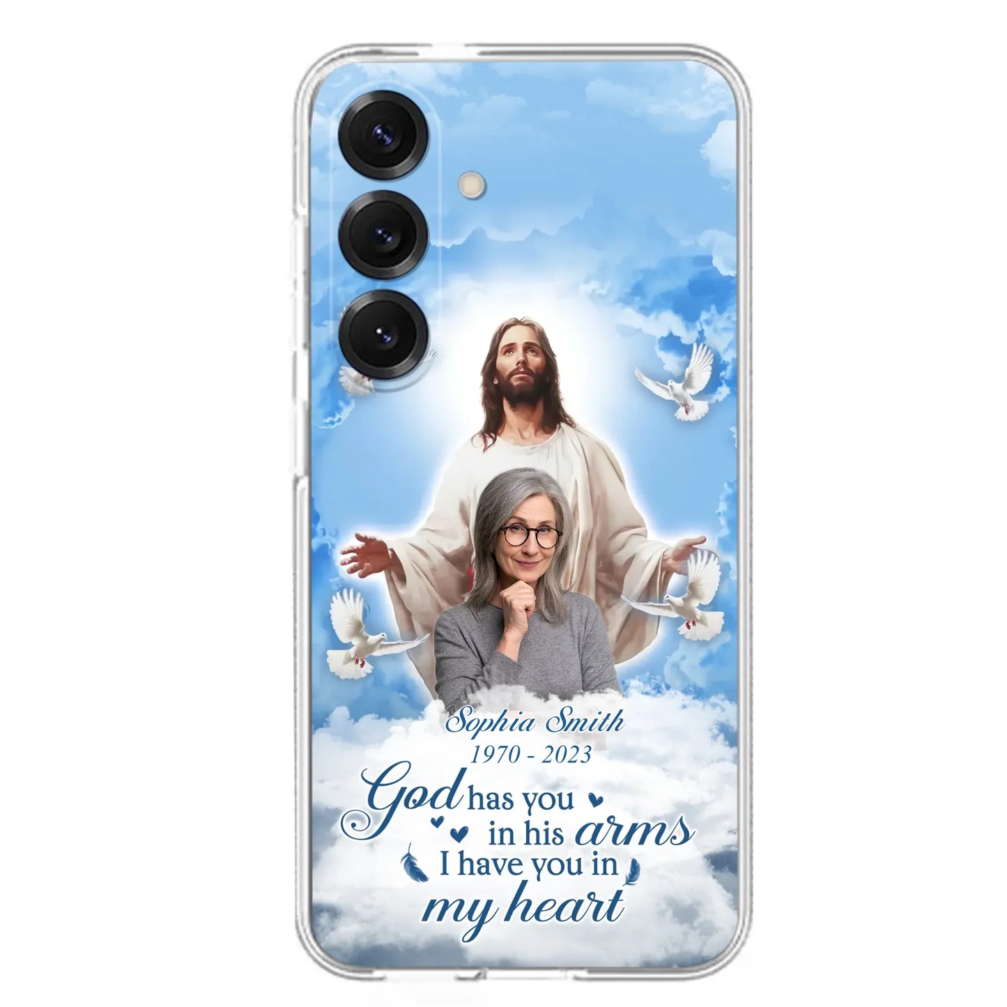 Custom Personalized Memorial Photo Phone Case - Memorial Gift Idea for Mother's Day/Father's Day - God Has You In His Arms I Have You In My Heart - Case for iPhone/Samsung