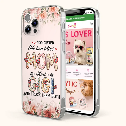 Custom Personalized Grandma Phone Case - Upto 7 Kids & 7 Grandkids - Mother's Day Gift Idea for Grandma/Mom - God Gifted Me Two Titles - Case for iPhone/Samsung