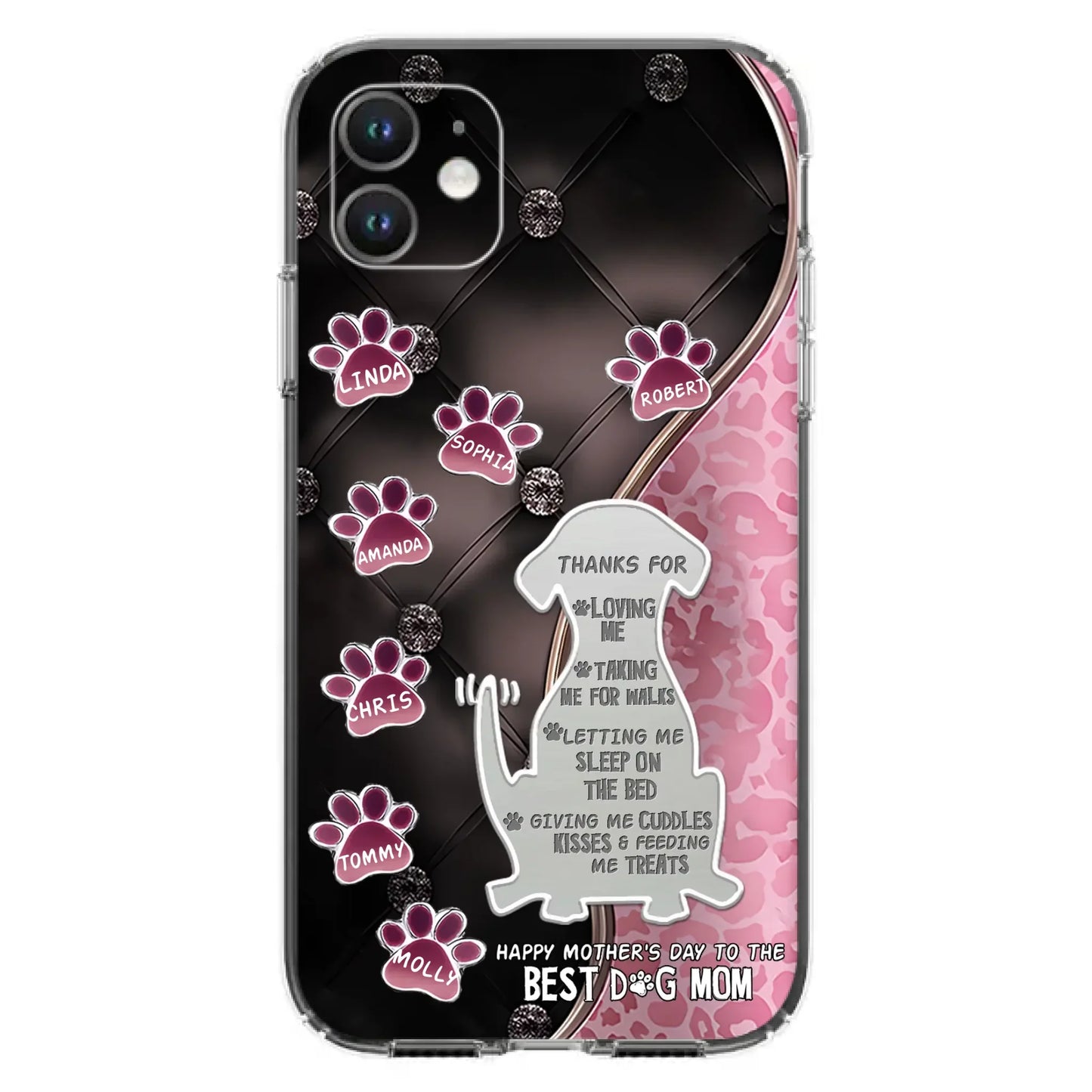 Custom Personalized Memorial Dog Mom Phone Case - Memorial Gift Idea For Dog Lover - Upto 7 Dogs - Thanks For Loving Me - Case For iPhone/Samsung