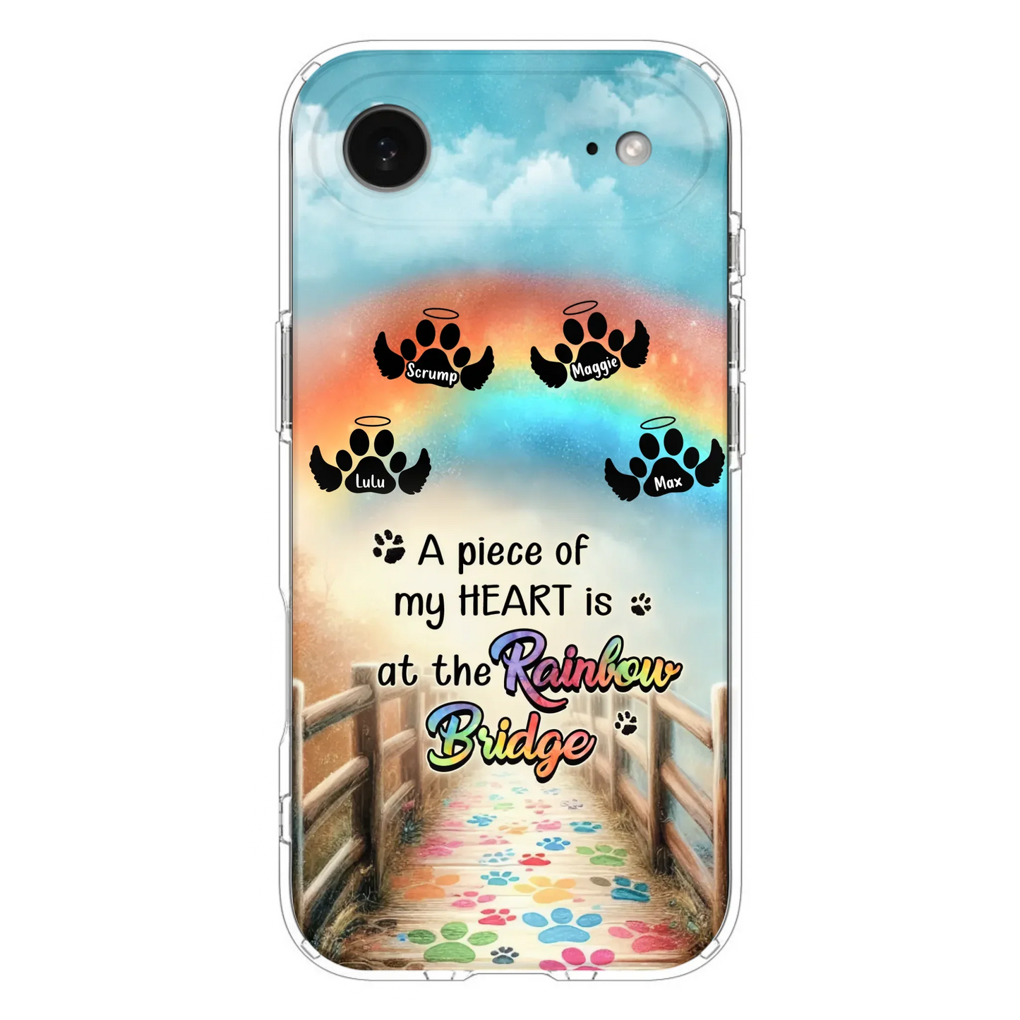 Custom Personalized Rainbow Bridge Memorial Phone Case - Memorial Gift Idea For Dog Lover - Upto 4 Dogs - A Piece Of My Heart Is At The Rainbow Bridge - Case For iPhone/Samsung