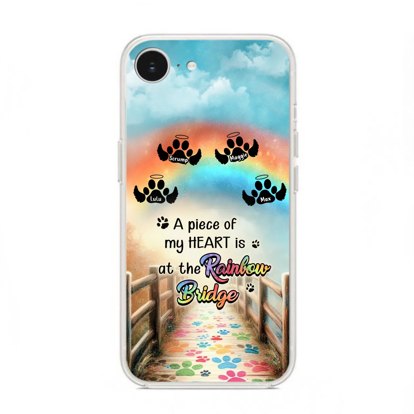 Custom Personalized Rainbow Bridge Memorial Phone Case - Memorial Gift Idea For Dog Lover - Upto 4 Dogs - A Piece Of My Heart Is At The Rainbow Bridge - Case For iPhone/Samsung
