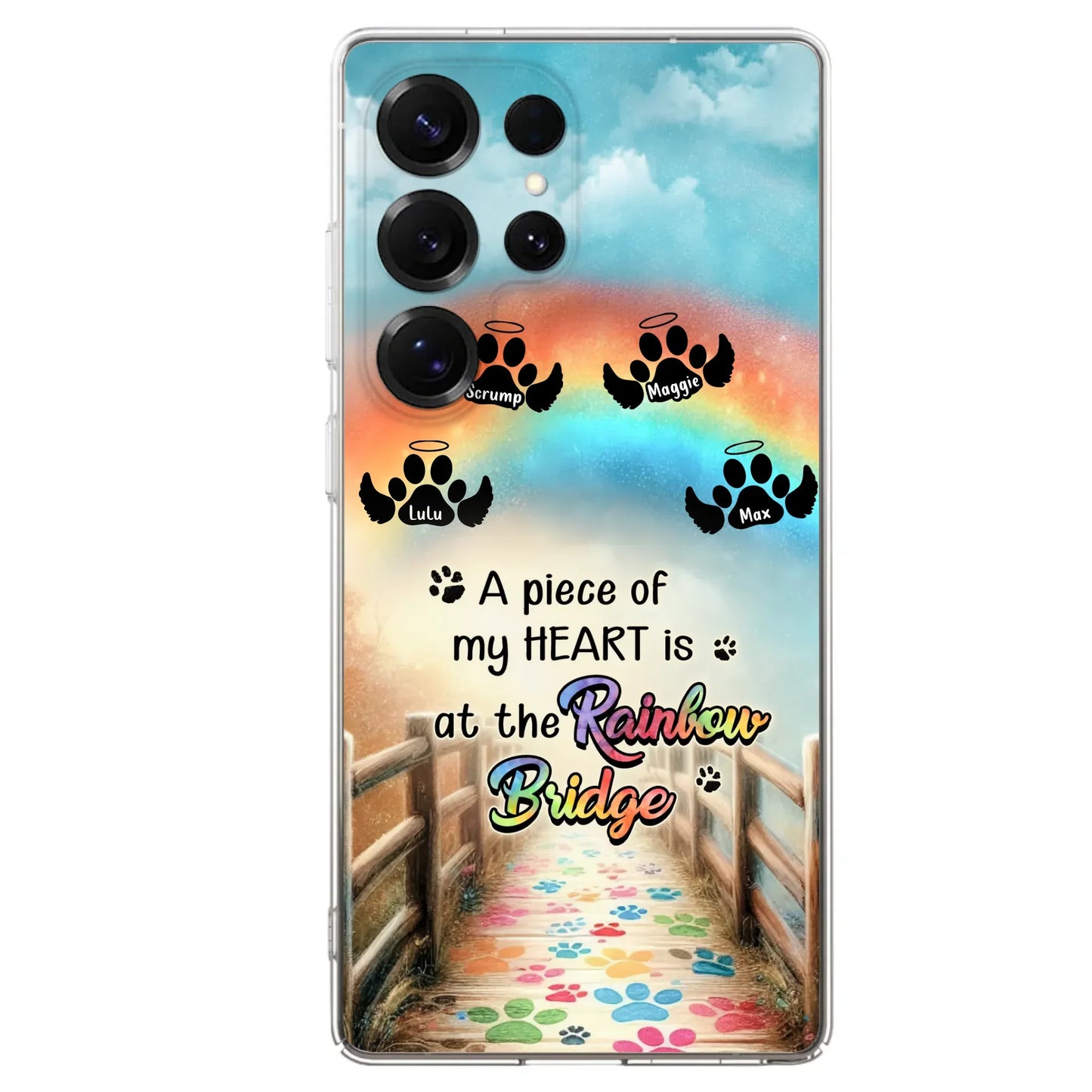 Custom Personalized Rainbow Bridge Memorial Phone Case - Memorial Gift Idea For Dog Lover - Upto 4 Dogs - A Piece Of My Heart Is At The Rainbow Bridge - Case For iPhone/Samsung