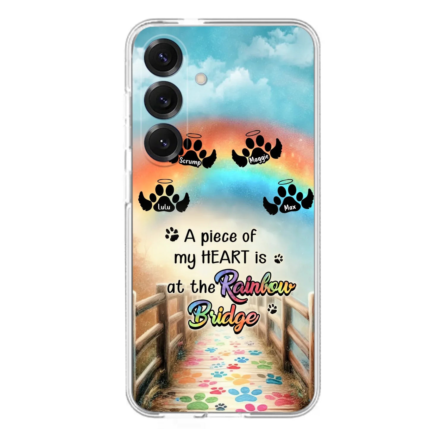 Custom Personalized Rainbow Bridge Memorial Phone Case - Memorial Gift Idea For Dog Lover - Upto 4 Dogs - A Piece Of My Heart Is At The Rainbow Bridge - Case For iPhone/Samsung