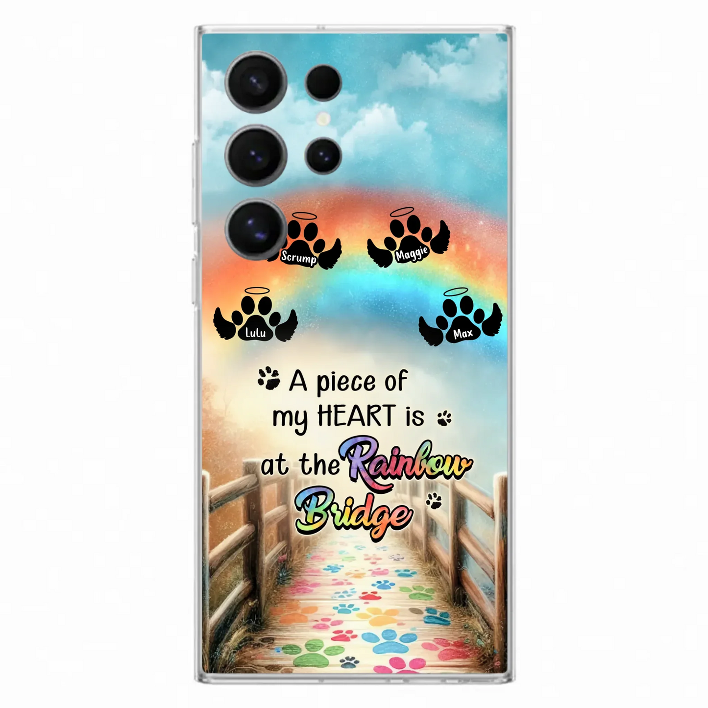 Custom Personalized Rainbow Bridge Memorial Phone Case - Memorial Gift Idea For Dog Lover - Upto 4 Dogs - A Piece Of My Heart Is At The Rainbow Bridge - Case For iPhone/Samsung