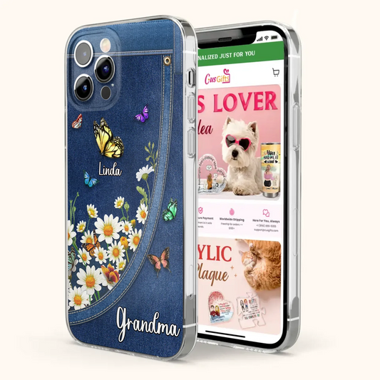 Custom Personalized Daisy And Butterfly Grandma Phone Case - Gift Idea For Grandma - Upto 10 Kids - Case For iPhone/Samsung