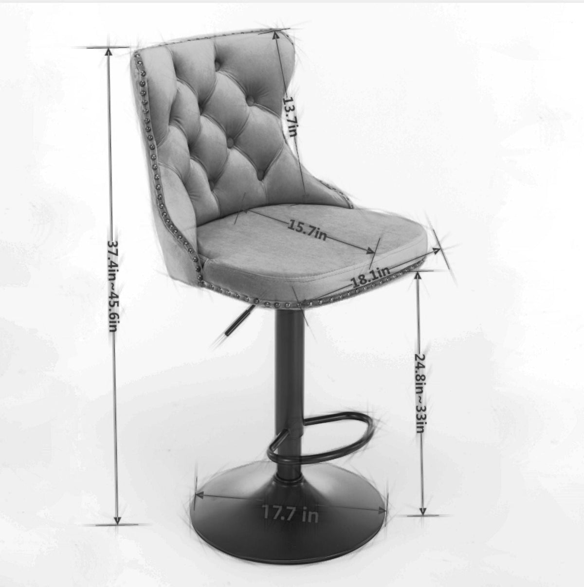 Swivel Barstools Adjusatble Seat Height, Modern Upholstered Bar Stools With Backs Comfortable Tufted For Home Pub And Kitchen Island (Set of 2)