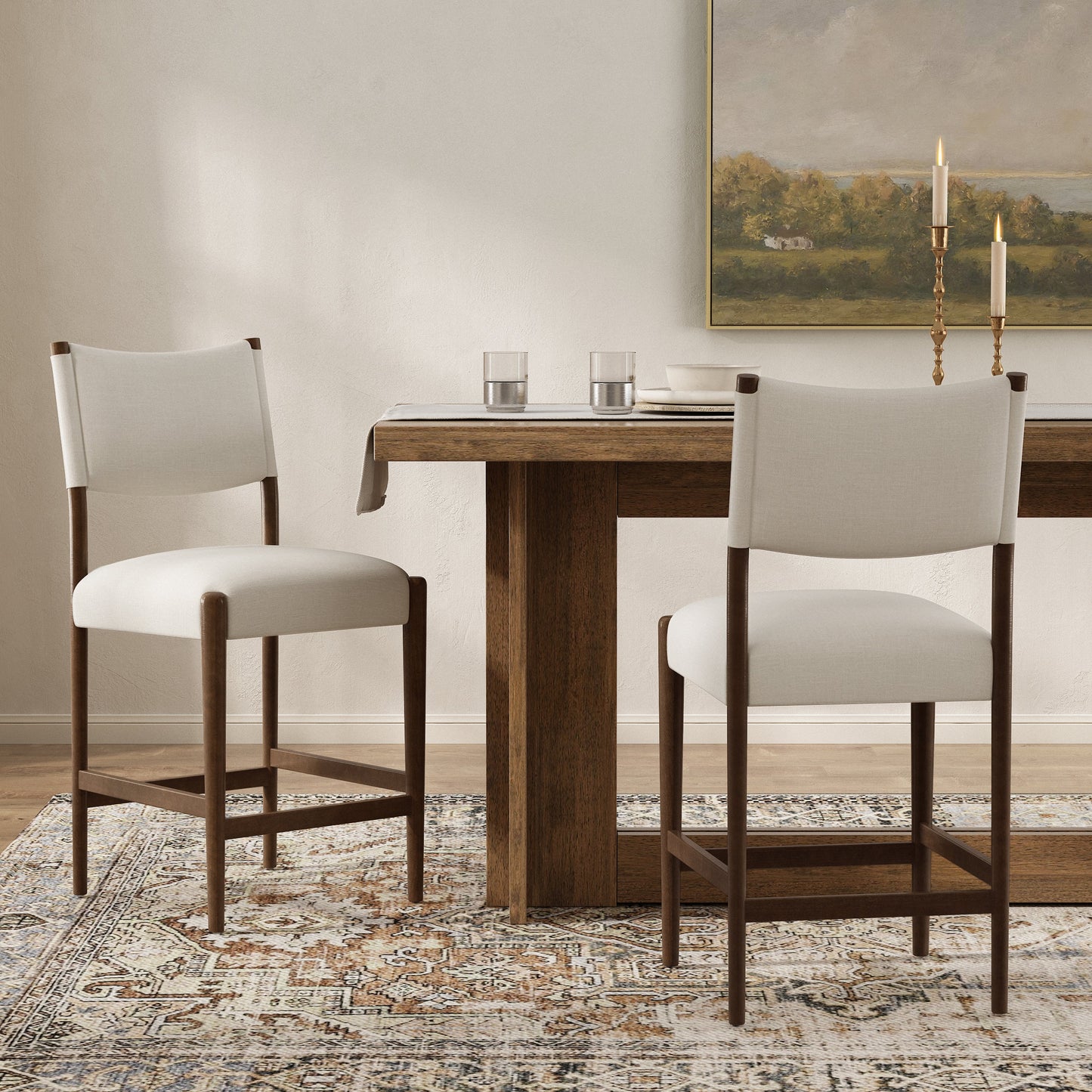 26.4" Solid Wood Counter Height Barstools, Modern Bar Stools Set of 2