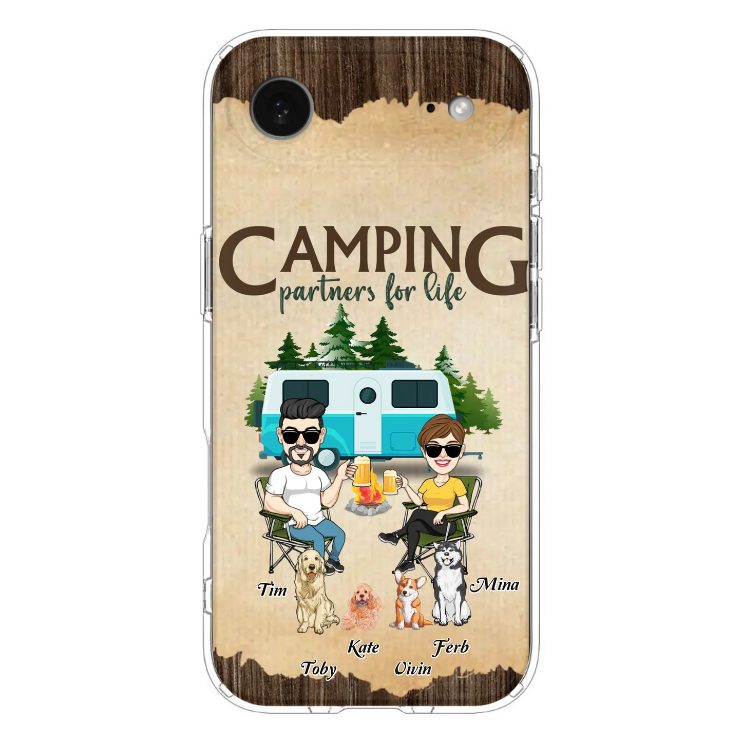 Custom Personalized Couple With Dogs Camping iPhone/ Samsung Case - Couple With Up to 4 Dogs - Gift For Couple/ Camping/ Dog Lover - Camping Partners For Life