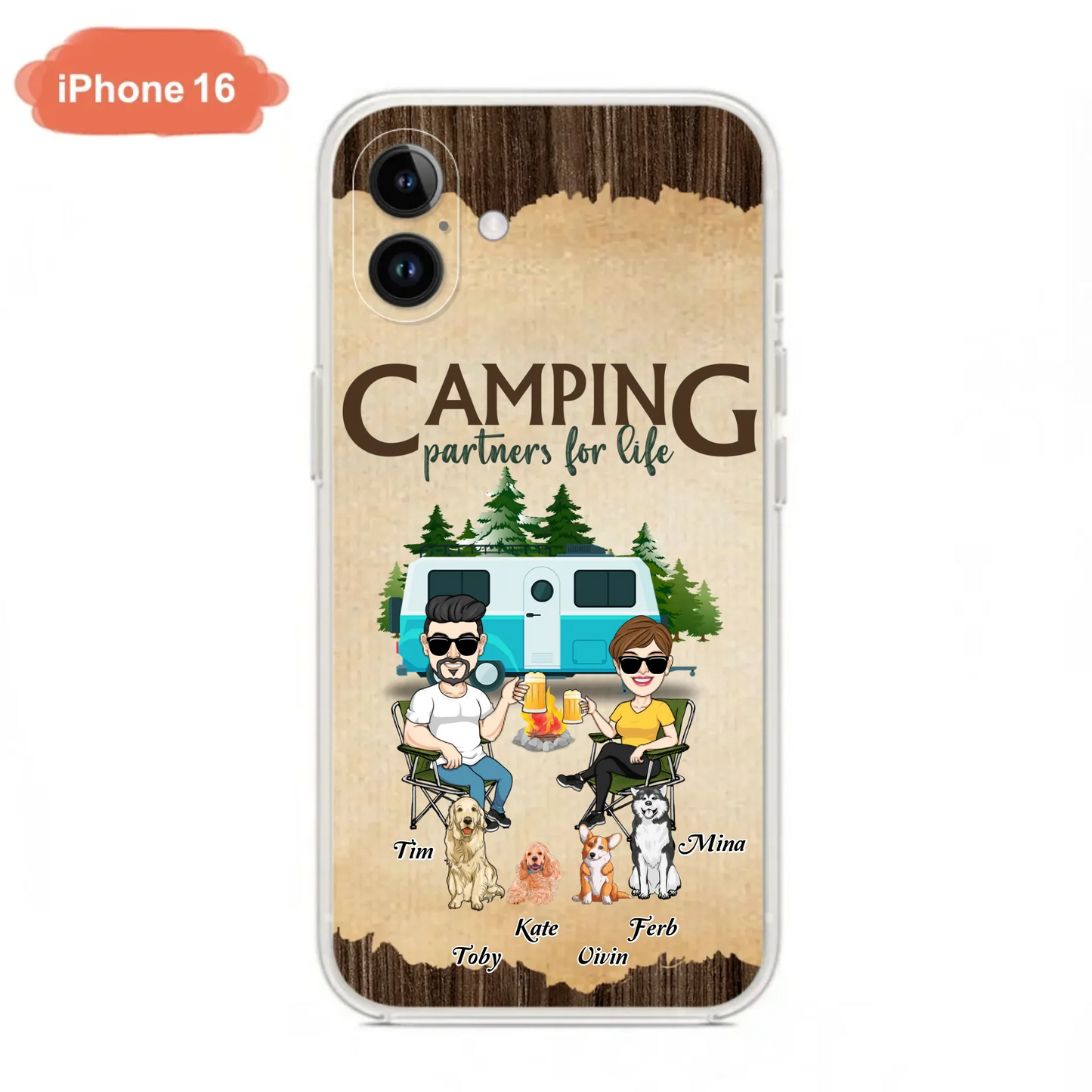Custom Personalized Couple With Dogs Camping iPhone/ Samsung Case - Couple With Up to 4 Dogs - Gift For Couple/ Camping/ Dog Lover - Camping Partners For Life