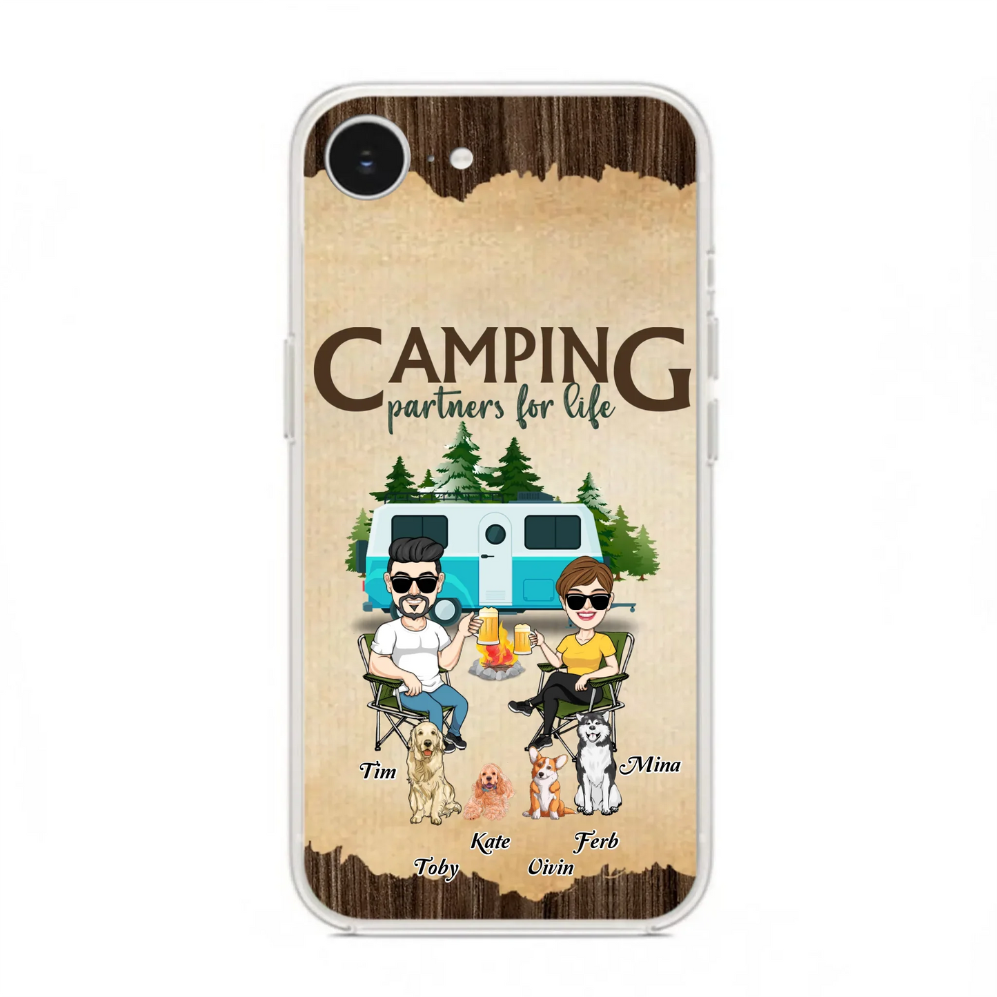 Custom Personalized Couple With Dogs Camping iPhone/ Samsung Case - Couple With Up to 4 Dogs - Gift For Couple/ Camping/ Dog Lover - Camping Partners For Life