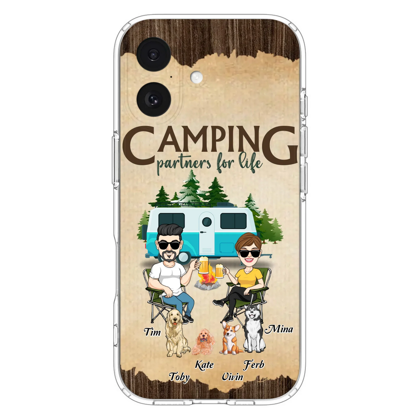 Custom Personalized Couple With Dogs Camping iPhone/ Samsung Case - Couple With Up to 4 Dogs - Gift For Couple/ Camping/ Dog Lover - Camping Partners For Life