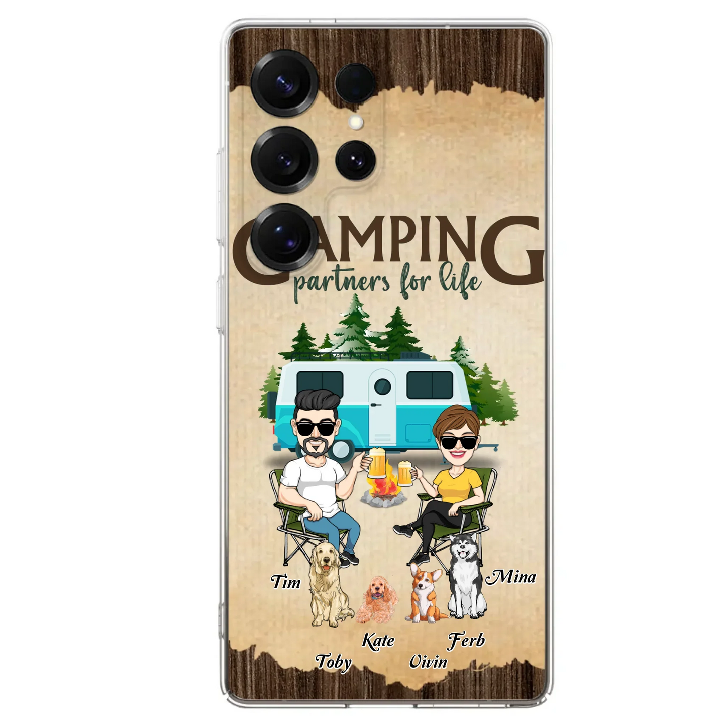 Custom Personalized Couple With Dogs Camping iPhone/ Samsung Case - Couple With Up to 4 Dogs - Gift For Couple/ Camping/ Dog Lover - Camping Partners For Life