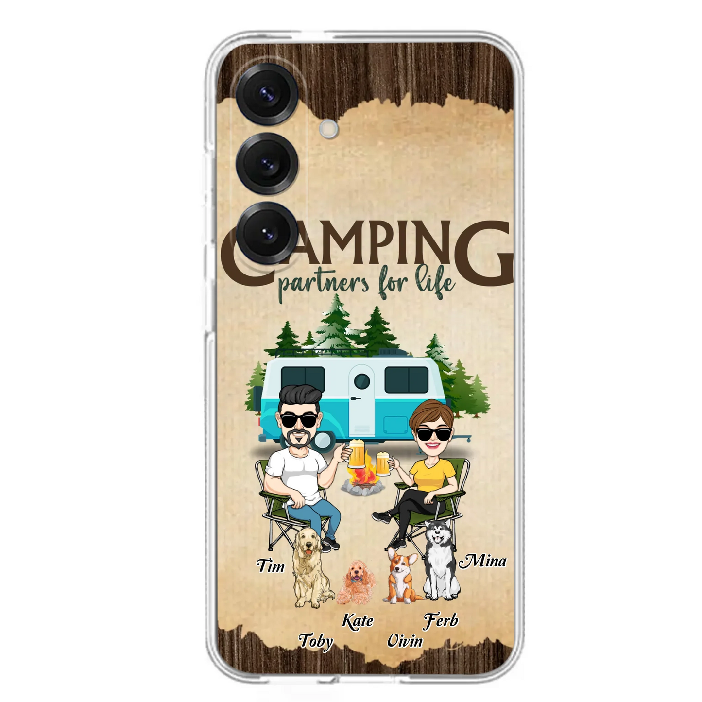Custom Personalized Couple With Dogs Camping iPhone/ Samsung Case - Couple With Up to 4 Dogs - Gift For Couple/ Camping/ Dog Lover - Camping Partners For Life