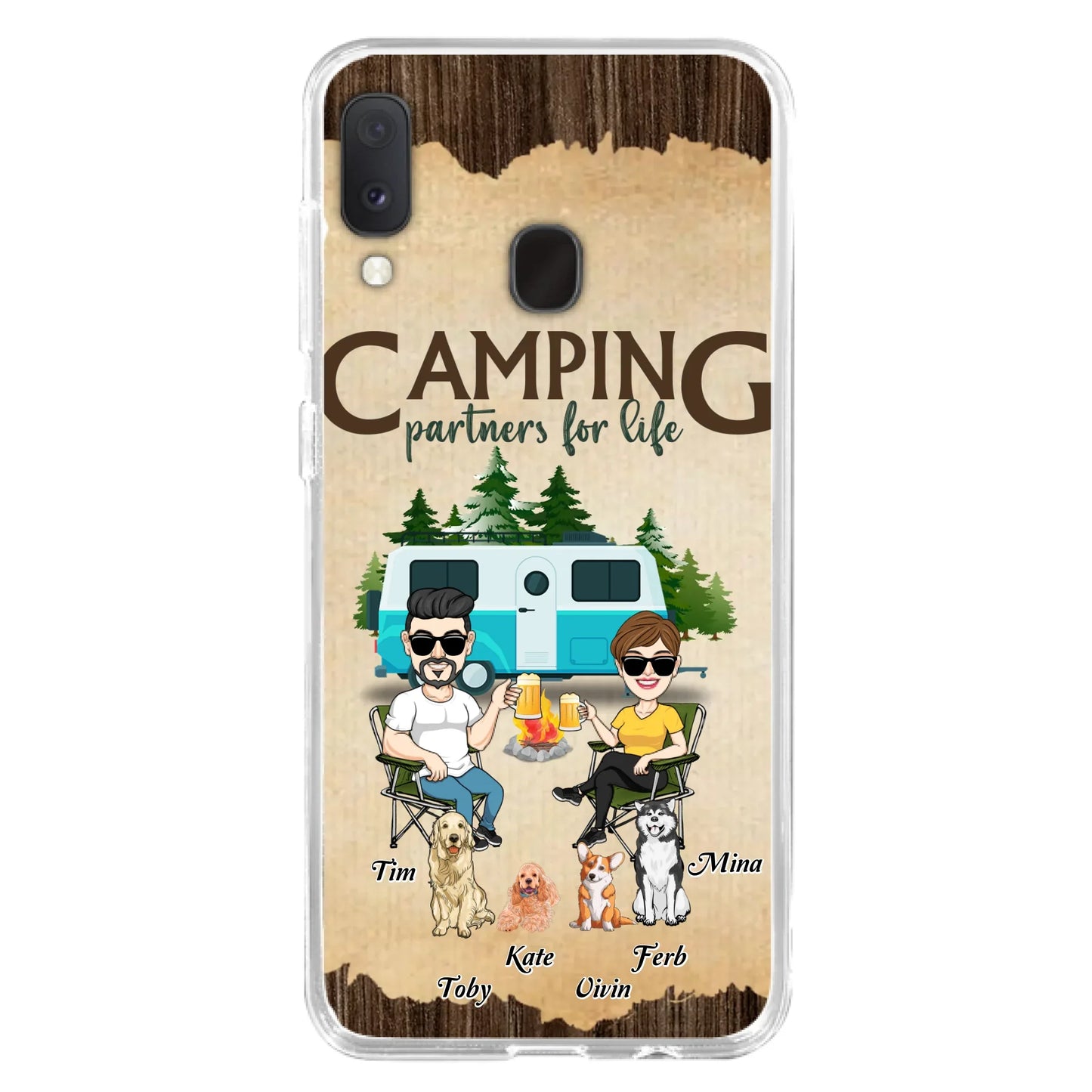 Custom Personalized Couple With Dogs Camping iPhone/ Samsung Case - Couple With Up to 4 Dogs - Gift For Couple/ Camping/ Dog Lover - Camping Partners For Life