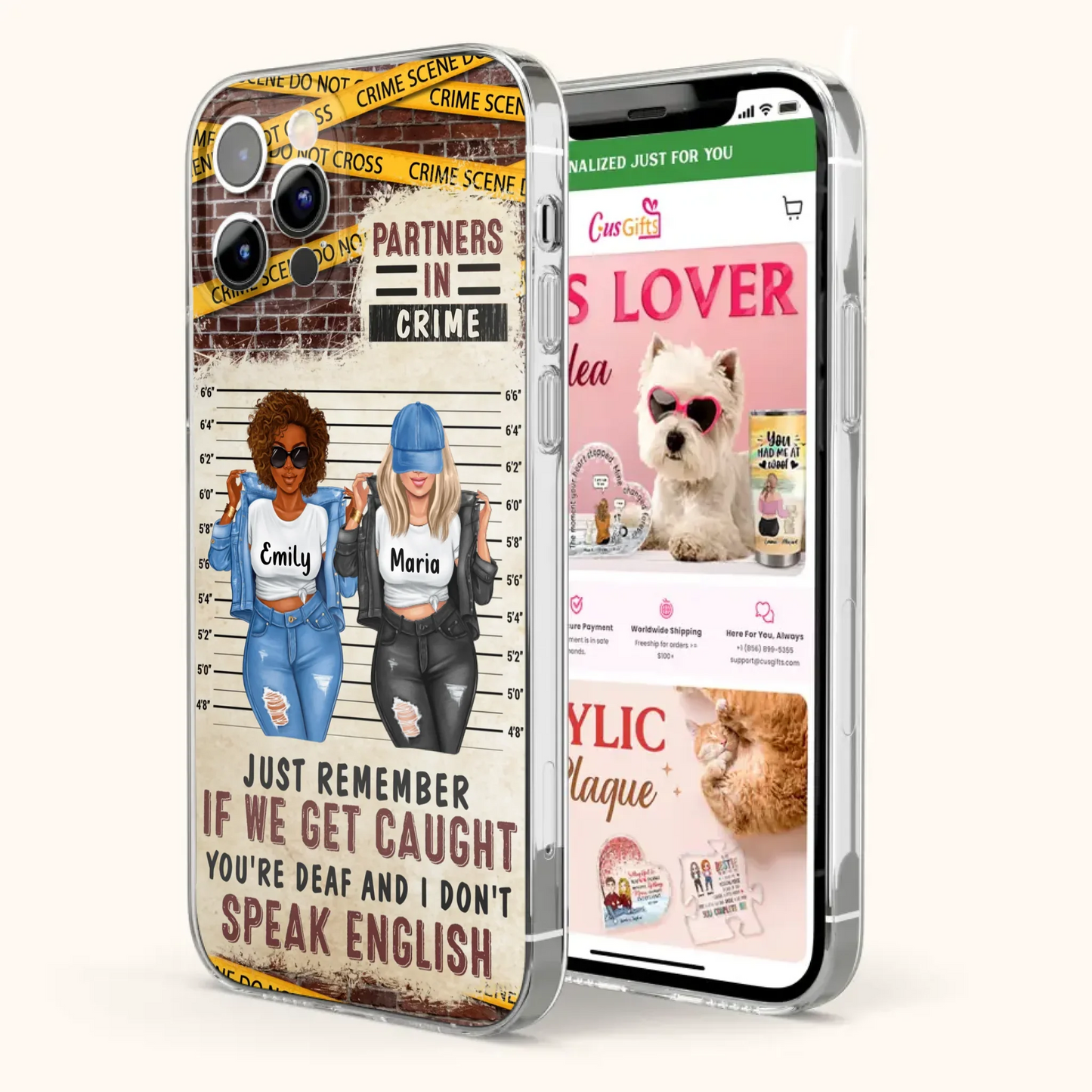 Custom Personalized Bestie Phone Case - Gift Idea For Bestie/ Sister - Upto 3 Girls - Partners In Crime - Case For iPhone And Samsung