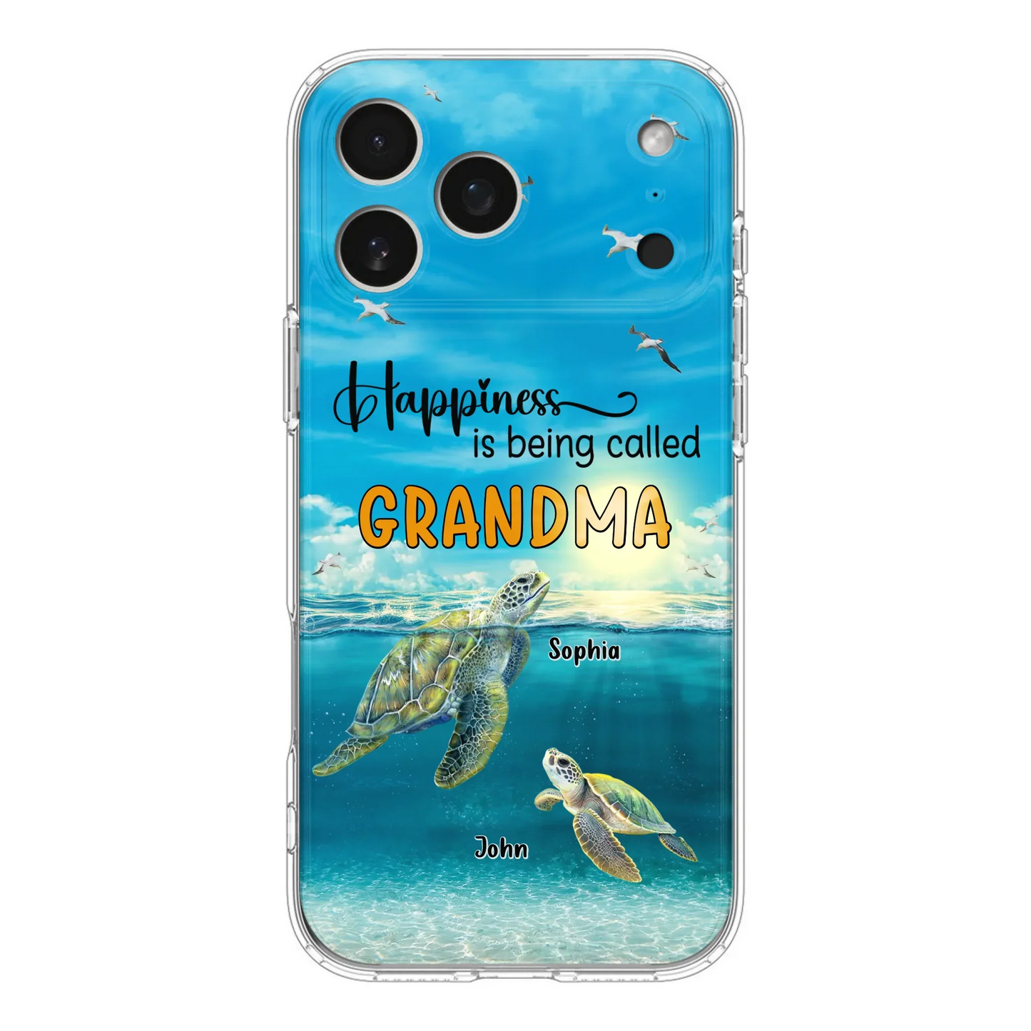 Custom Personalized Grandma Mom Turtle Phone Case - Gift Idea For Grandma - Up to 10 Kids - Happiness Is Being Called Grandma - Case For iPhone, Samsung
