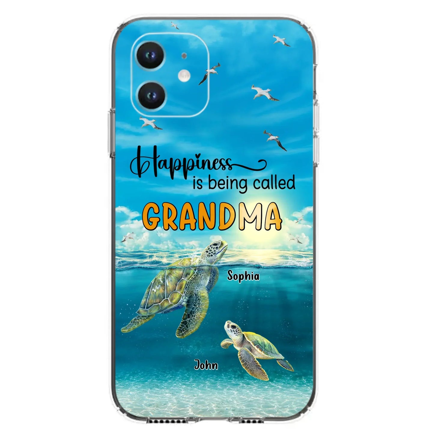 Custom Personalized Grandma Mom Turtle Phone Case - Gift Idea For Grandma - Up to 10 Kids - Happiness Is Being Called Grandma - Case For iPhone, Samsung
