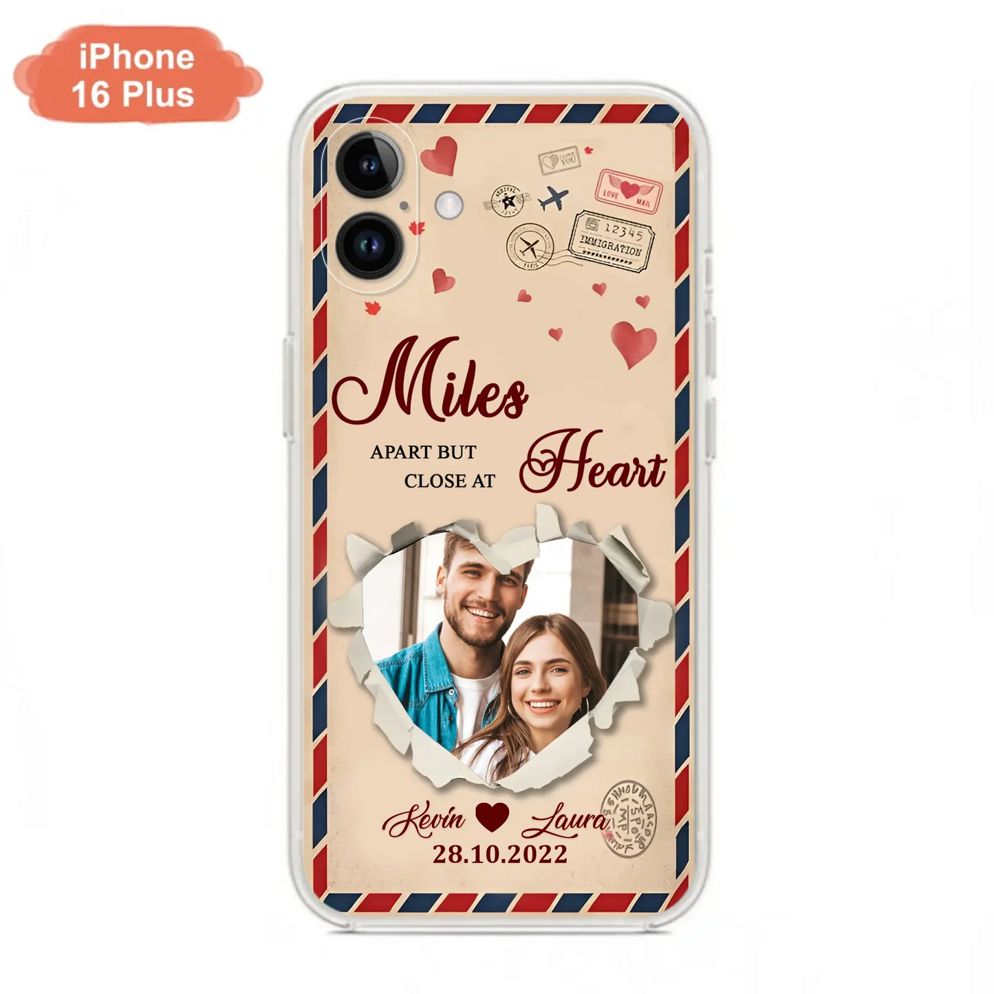 Custom Personalized Couple Phone Case - Gift Idea For Couple/ Valentines Day - Upload Photo - Miles Apart But Close At Heart - Case For iPhone/ Samsung