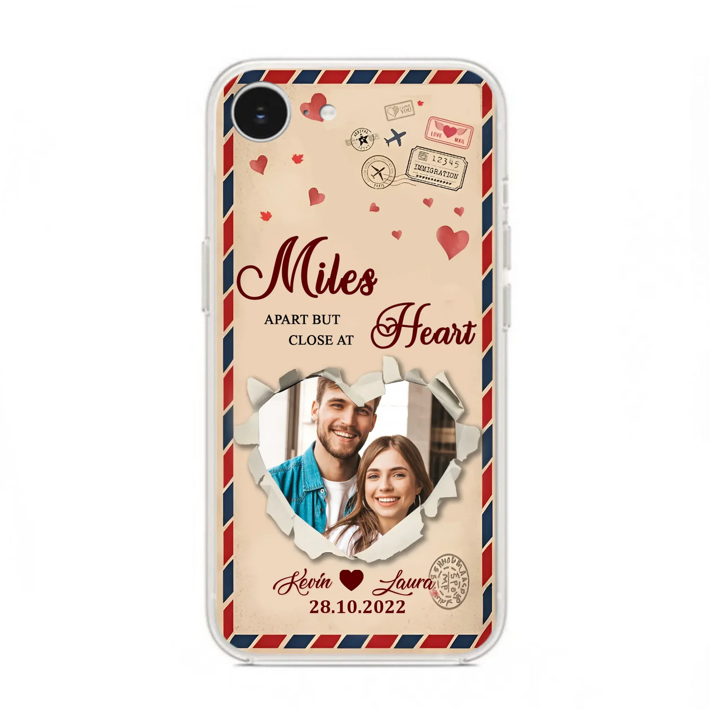 Custom Personalized Couple Phone Case - Gift Idea For Couple/ Valentines Day - Upload Photo - Miles Apart But Close At Heart - Case For iPhone/ Samsung
