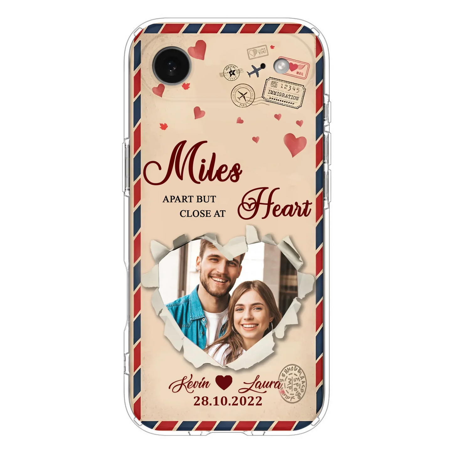 Custom Personalized Couple Phone Case - Gift Idea For Couple/ Valentines Day - Upload Photo - Miles Apart But Close At Heart - Case For iPhone/ Samsung