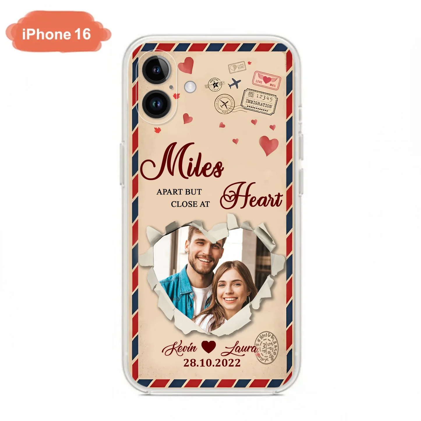 Custom Personalized Couple Phone Case - Gift Idea For Couple/ Valentines Day - Upload Photo - Miles Apart But Close At Heart - Case For iPhone/ Samsung