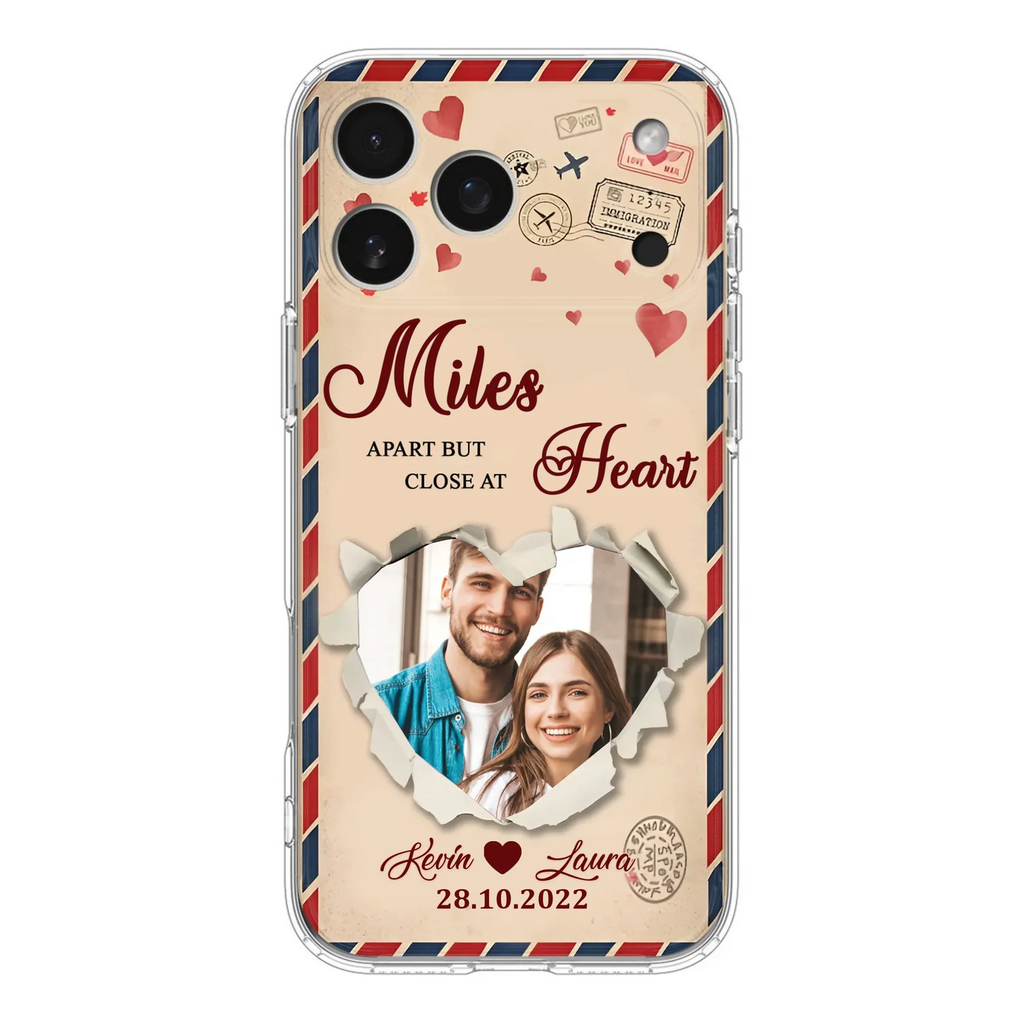 Custom Personalized Couple Phone Case - Gift Idea For Couple/ Valentines Day - Upload Photo - Miles Apart But Close At Heart - Case For iPhone/ Samsung